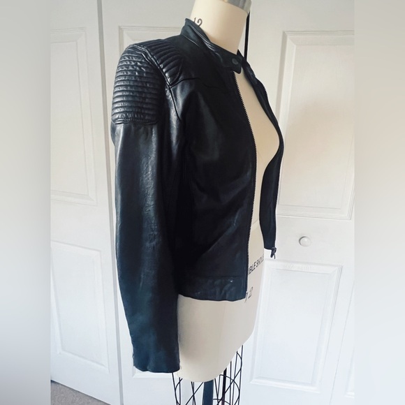 H&M Dragon Tattoo Collection by Trish Summerville Black Leather Bike Jacket RARE - Picture 2 of 12